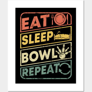 cool Bowler gifts Eat Sleep Bowl Repeat funny retro bowling Posters and Art